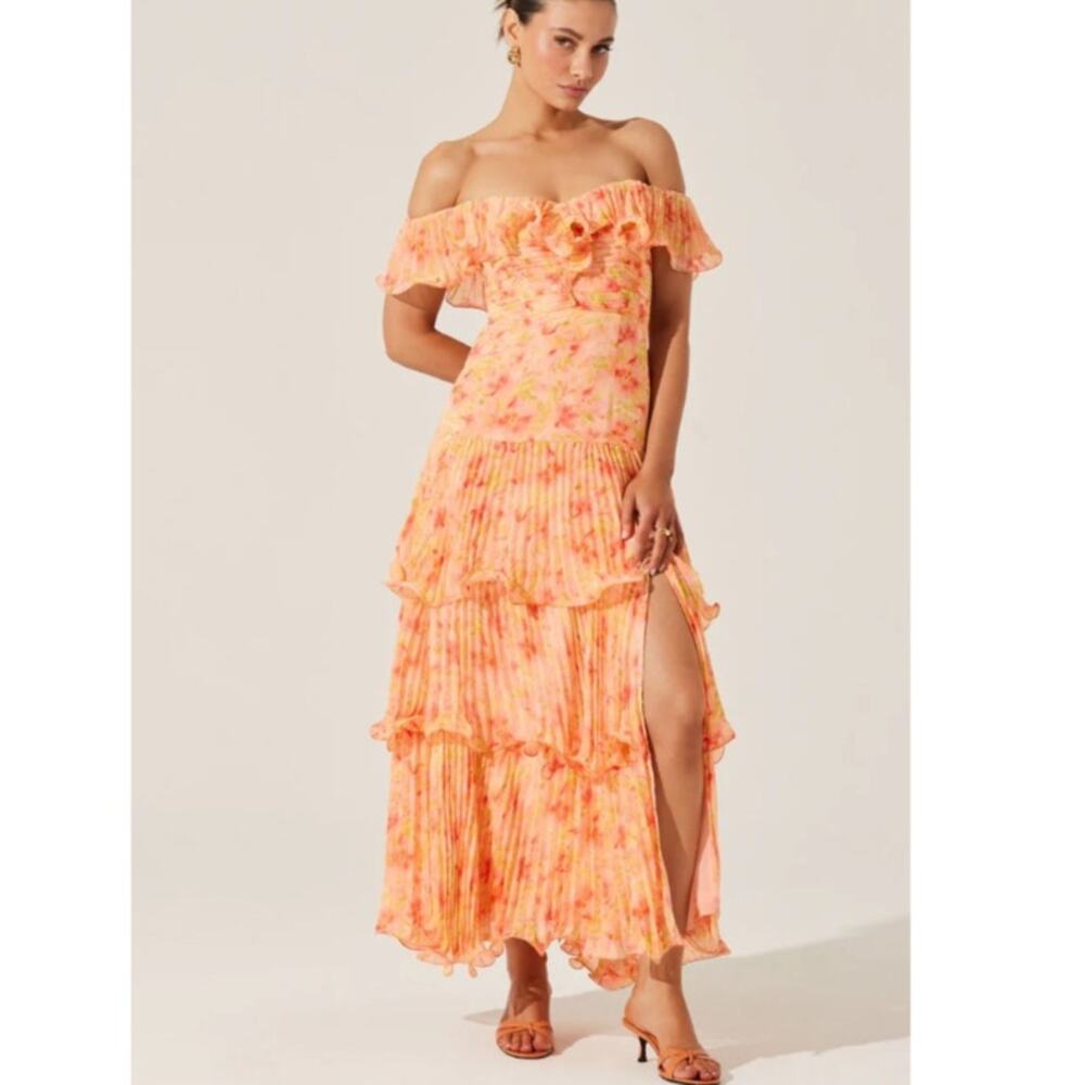 MINT ASTR The Label Wilder Pleated Tiered Maxi Party Wedding Dress Gown L - Picture 2 of 15